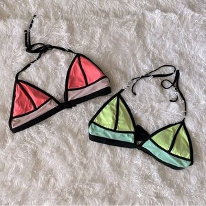 Two Xhilaration bikini tops. Neon pink and neon green. Size large for both